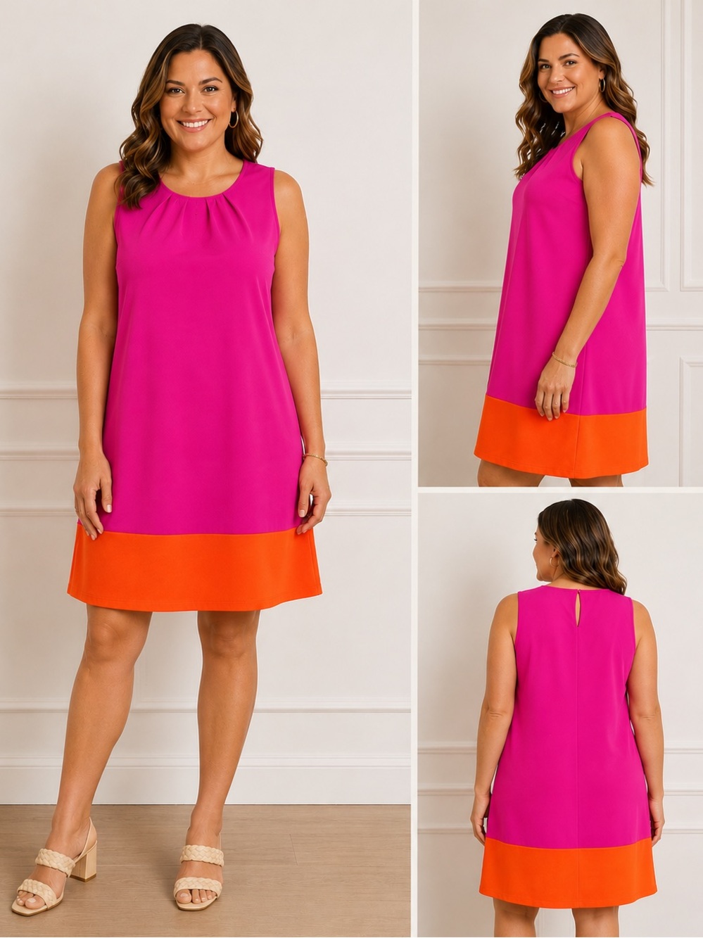Jude Connally Hot Pink and Orange Colorblock Sleeveless Shift Dress